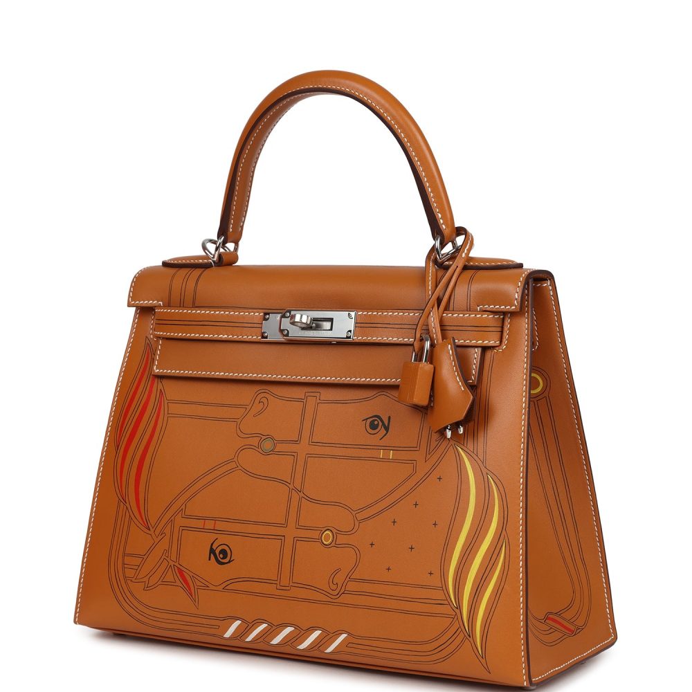 Hermes Kelly Sellier 28 "Painted Quadrige" Naturel Sable Butler Palladium Hardware - Image 5