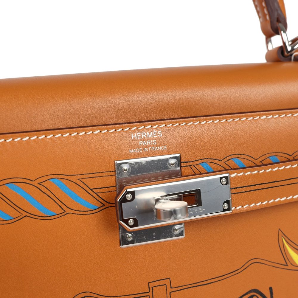 Hermes Kelly Sellier 28 "Painted Quadrige" Naturel Sable Butler Palladium Hardware - Image 7