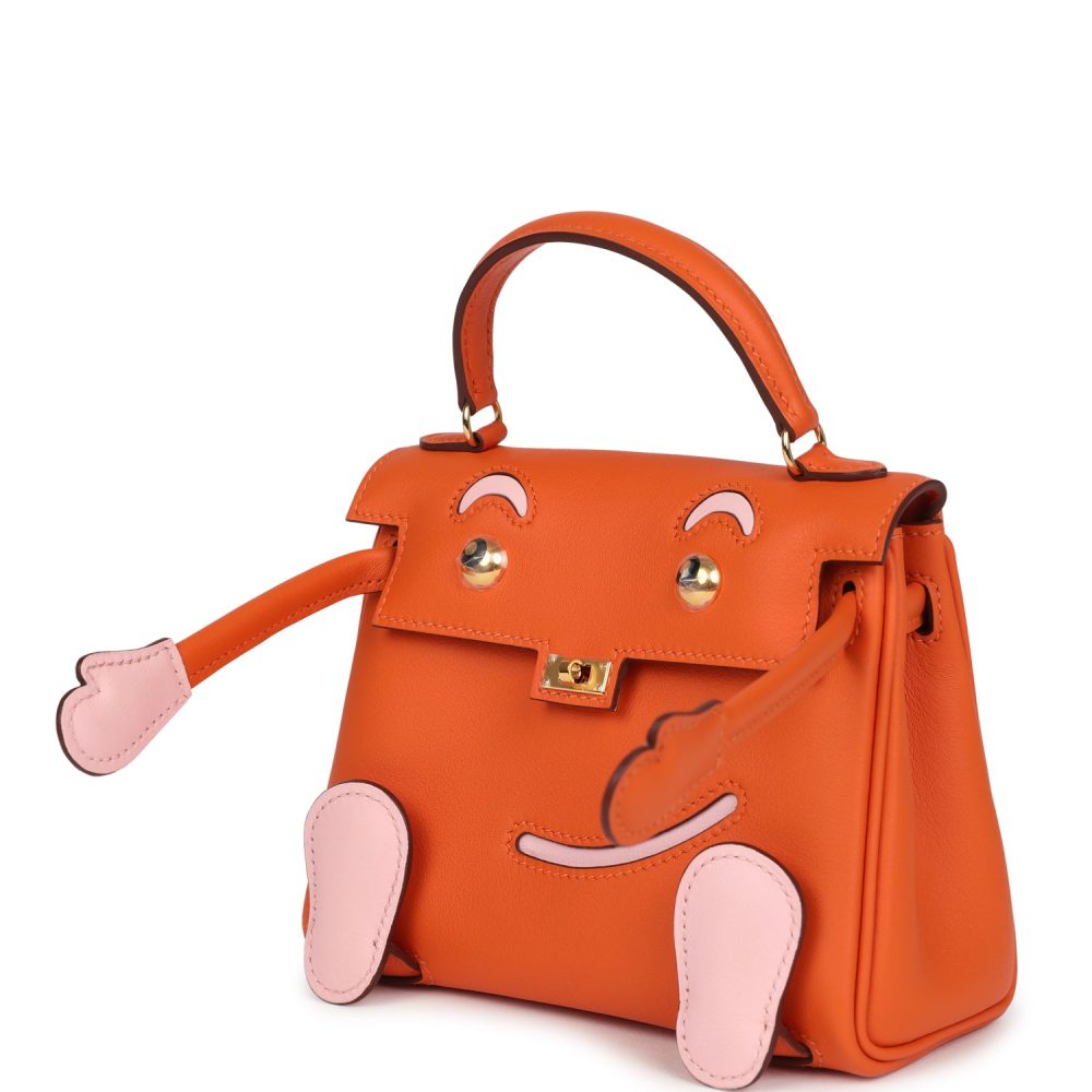 Hermes "Quelle Idolle" Kelly Doll Orange and Rose Sakura Swift Gold Hardware - Image 5