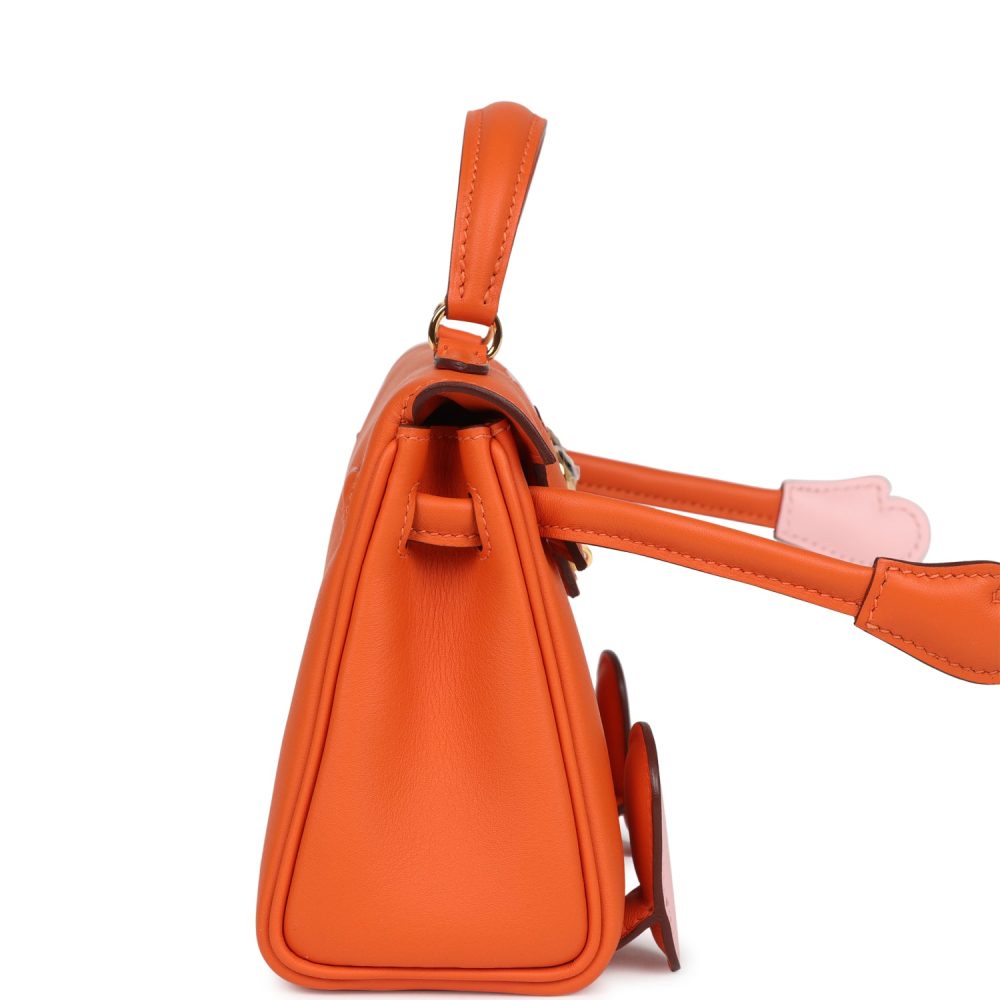 Hermes "Quelle Idolle" Kelly Doll Orange and Rose Sakura Swift Gold Hardware - Image 3