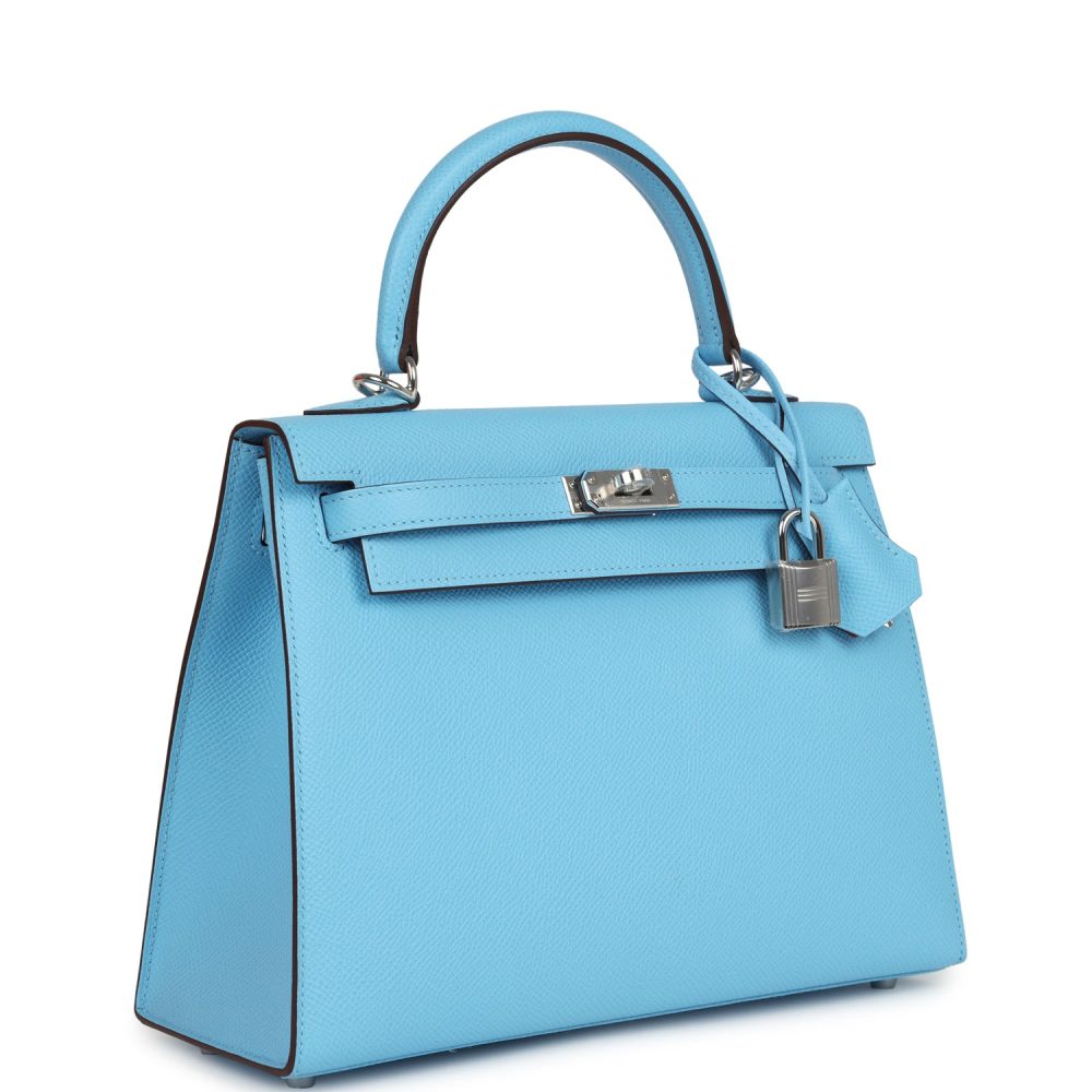 Hermes Special Order (HSS) Kelly Sellier 25 Bleu Celeste Verso Epsom Palladium Hardware - Image 2