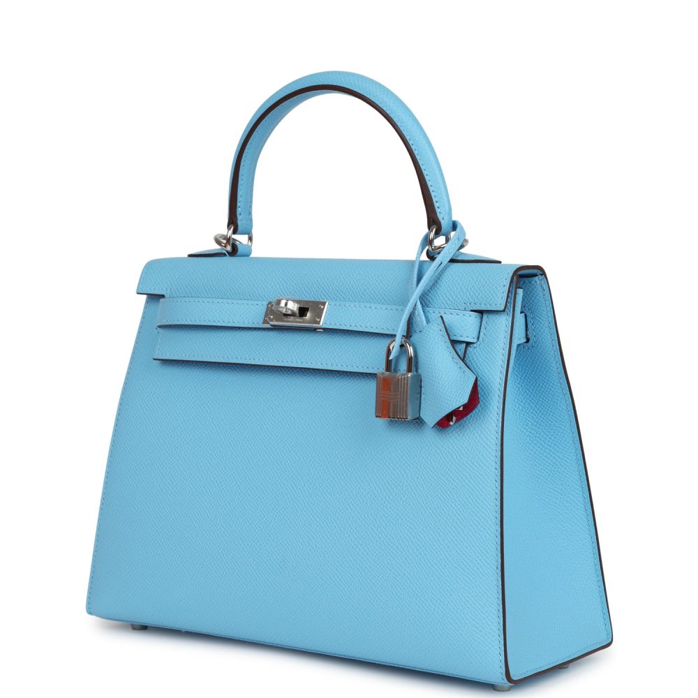 Hermes Special Order (HSS) Kelly Sellier 25 Bleu Celeste Verso Epsom Palladium Hardware - Image 5