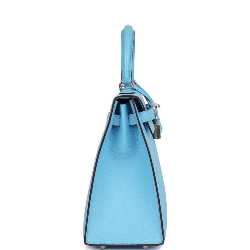 Hermes Special Order (HSS) Kelly Sellier 25 Bleu Celeste Verso Epsom Palladium Hardware - Image 3