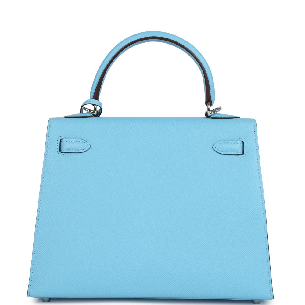 Hermes Special Order (HSS) Kelly Sellier 25 Bleu Celeste Verso Epsom Palladium Hardware - Image 4