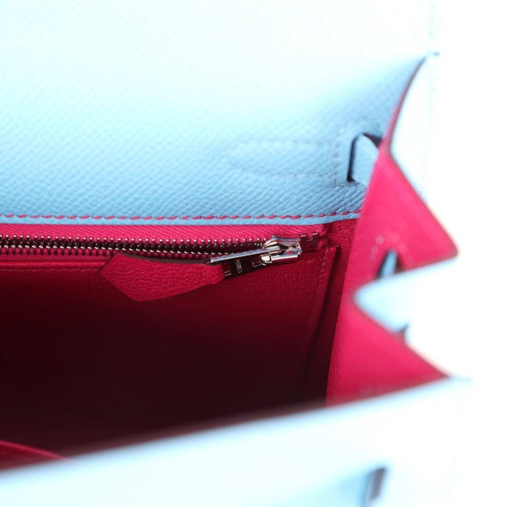 Hermes Special Order (HSS) Kelly Sellier 25 Bleu Celeste Verso Epsom Palladium Hardware - Image 9