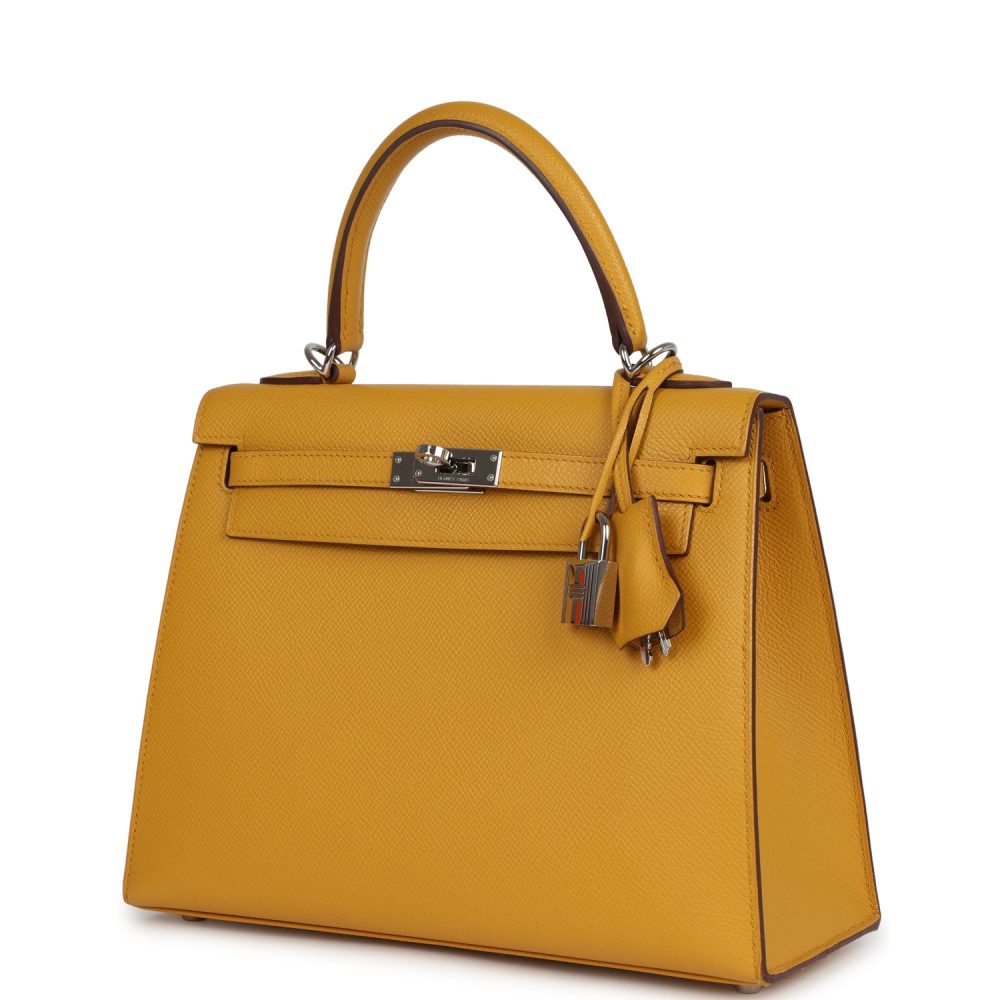 Pre-owned Hermes Kelly Sellier 25 Jaune Ambre Epsom Palladium Hardware - Image 5