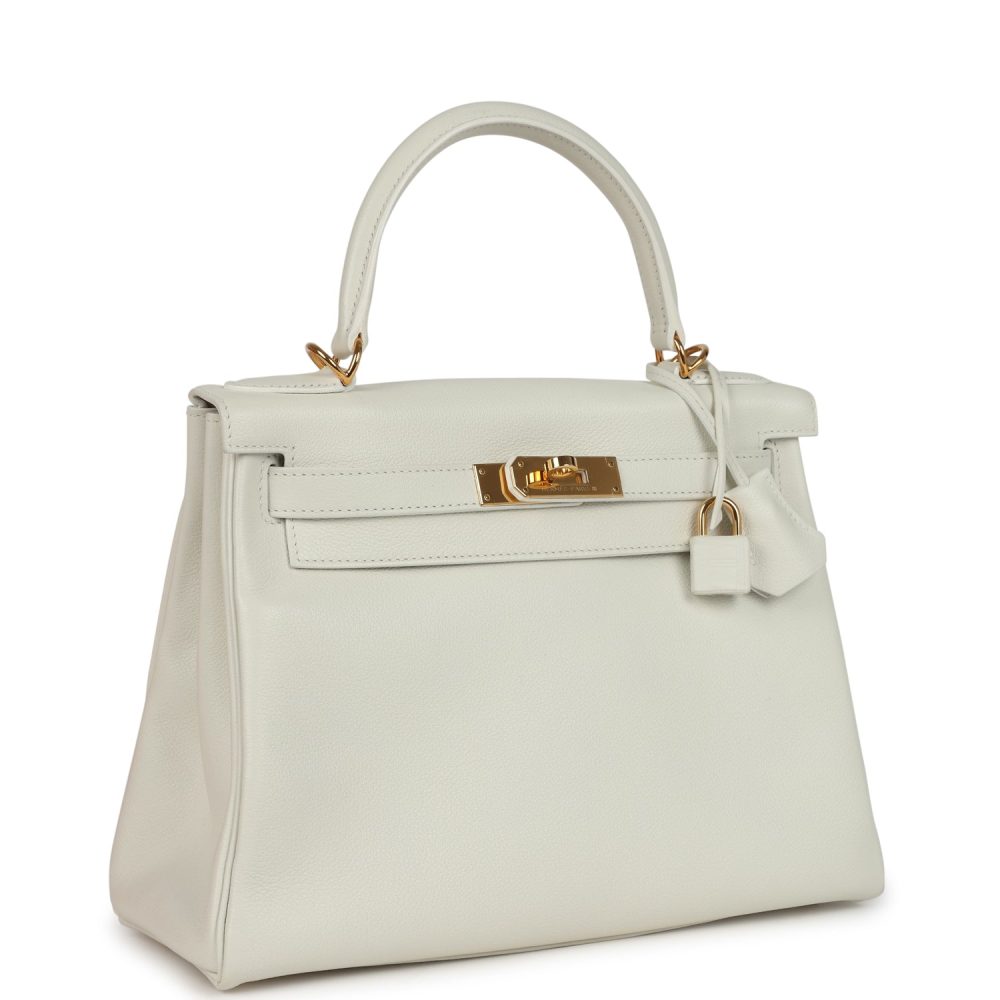 Pre-owned Hermes Kelly Retourne 28 White Evercolor Gold Hardware - Image 2