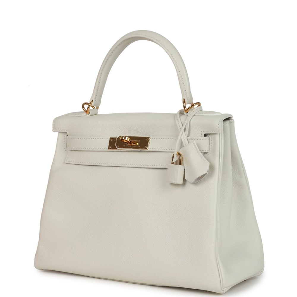 Pre-owned Hermes Kelly Retourne 28 White Evercolor Gold Hardware - Image 5