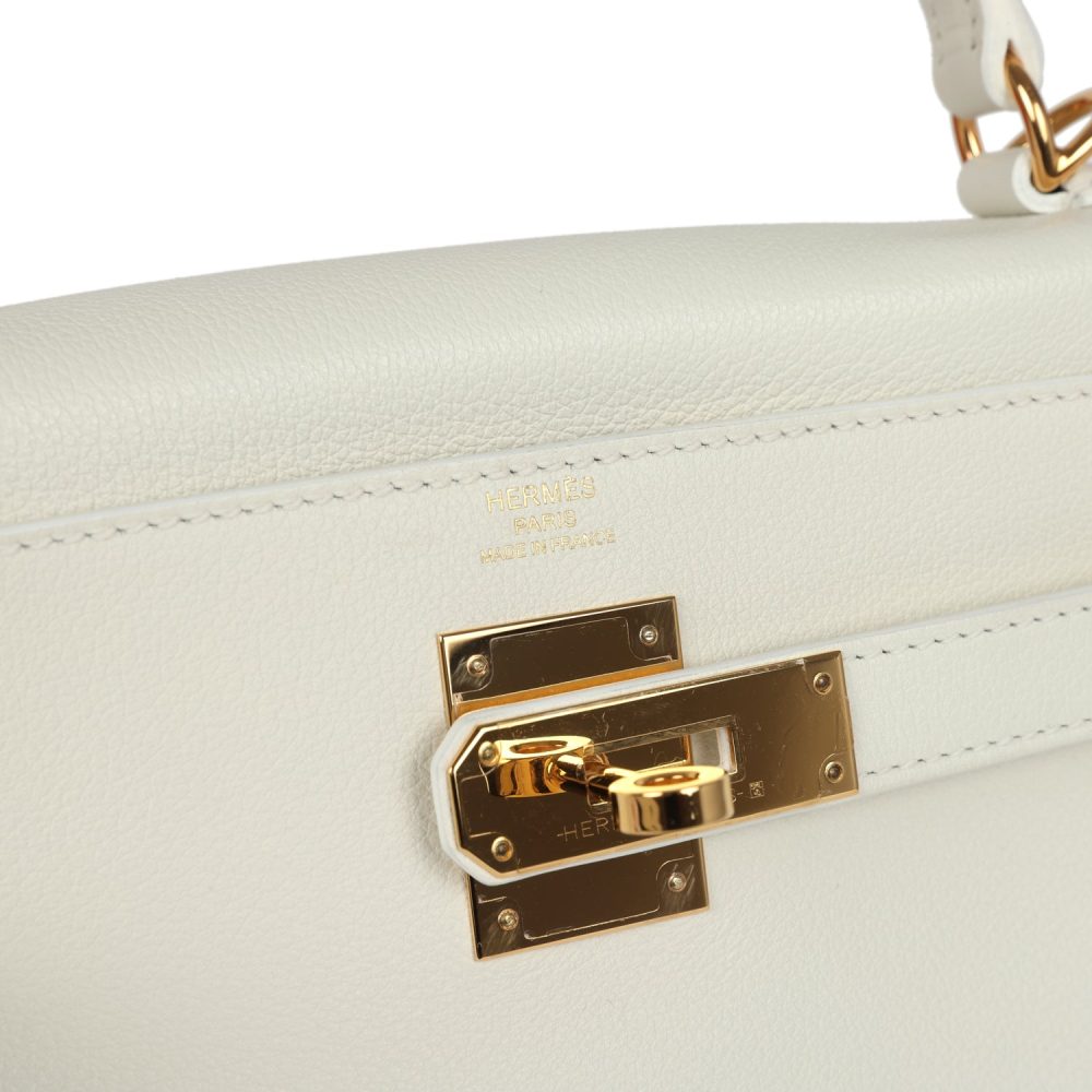 Pre-owned Hermes Kelly Retourne 28 White Evercolor Gold Hardware - Image 7
