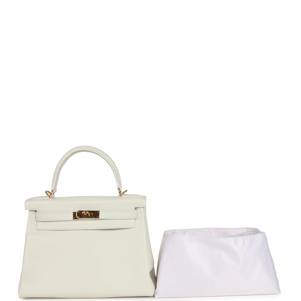 Pre-owned Hermes Kelly Retourne 28 White Evercolor Gold Hardware - Image 8