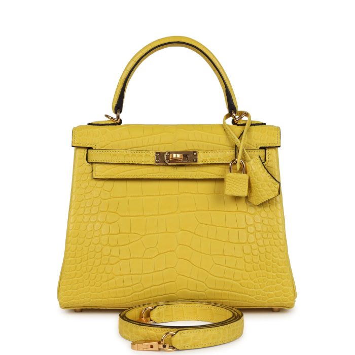 Hermes Kelly Retourne 25 Mimosa Matte Alligator Gold Hardware