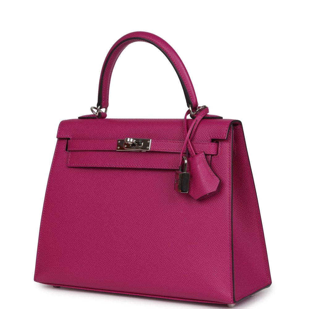 Pre-owned Hermes Kelly Sellier 25 Rose Pourpre Epsom Palladium Hardware - Image 5