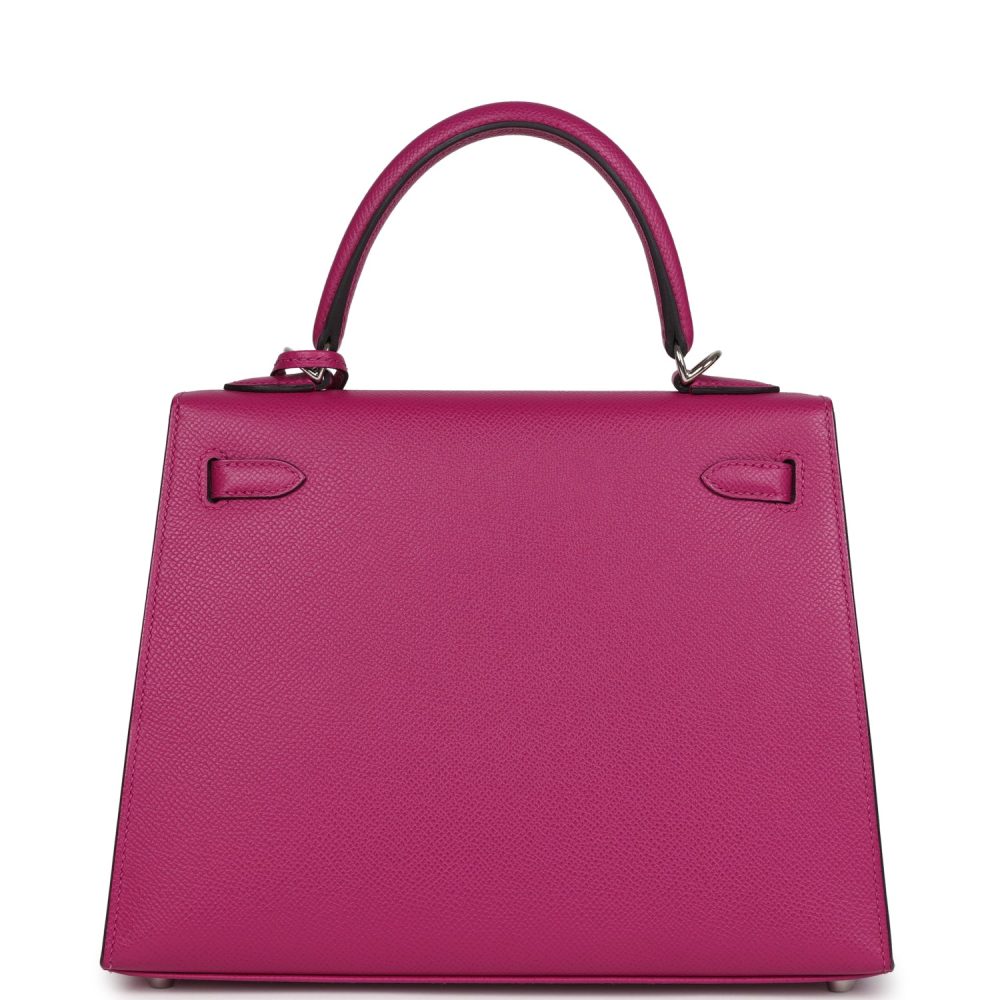 Pre-owned Hermes Kelly Sellier 25 Rose Pourpre Epsom Palladium Hardware - Image 4