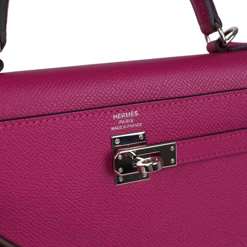 Pre-owned Hermes Kelly Sellier 25 Rose Pourpre Epsom Palladium Hardware - Image 7