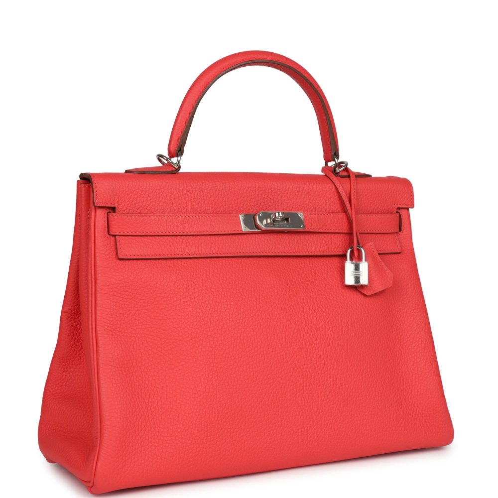 Pre-owned Hermes Retourne Kelly 35 Rose Jaipur Clemence Palladium Hardware - Image 2