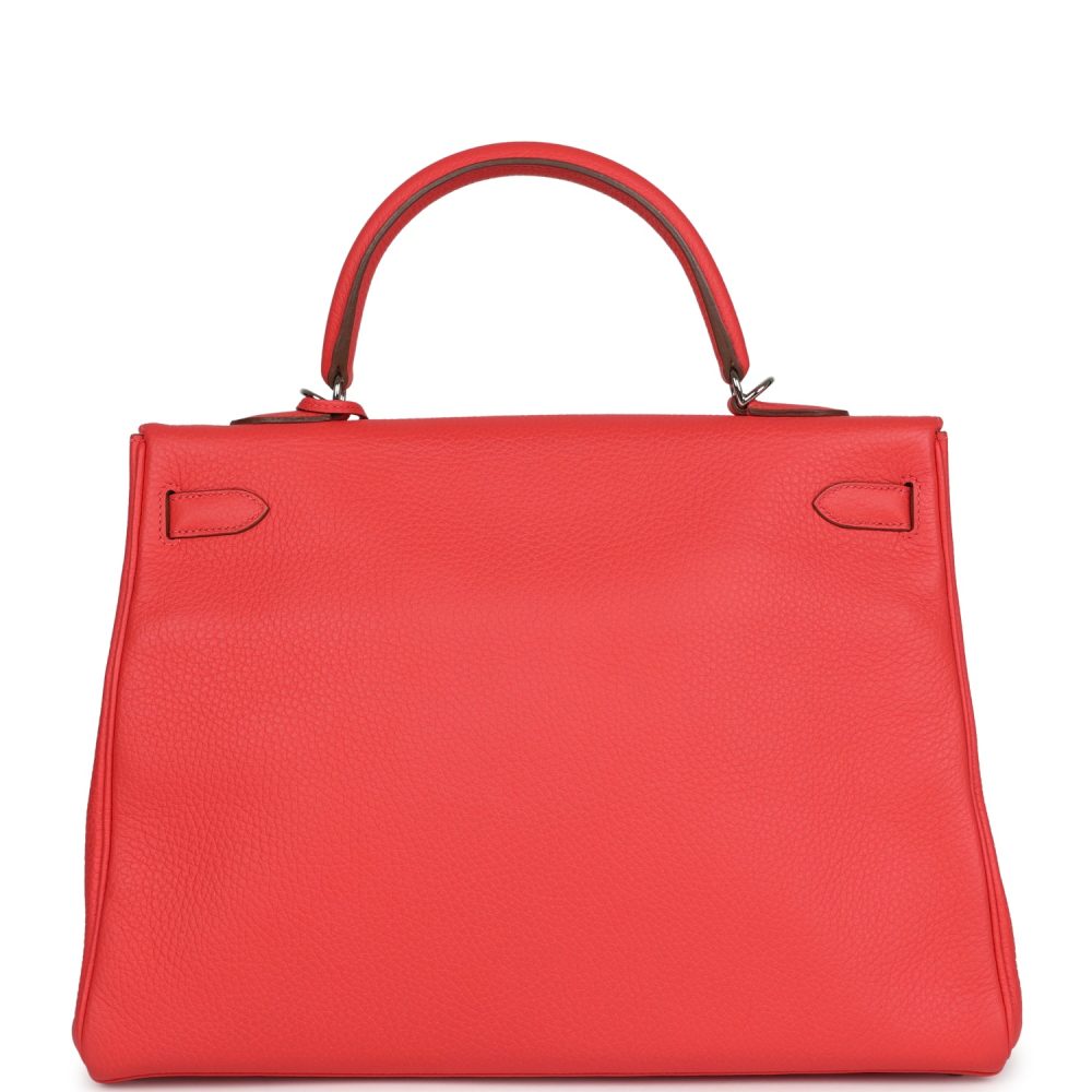 Pre-owned Hermes Retourne Kelly 35 Rose Jaipur Clemence Palladium Hardware - Image 4