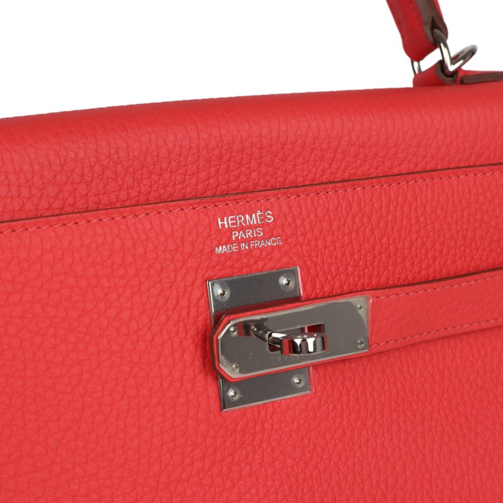 Pre-owned Hermes Retourne Kelly 35 Rose Jaipur Clemence Palladium Hardware - Image 7