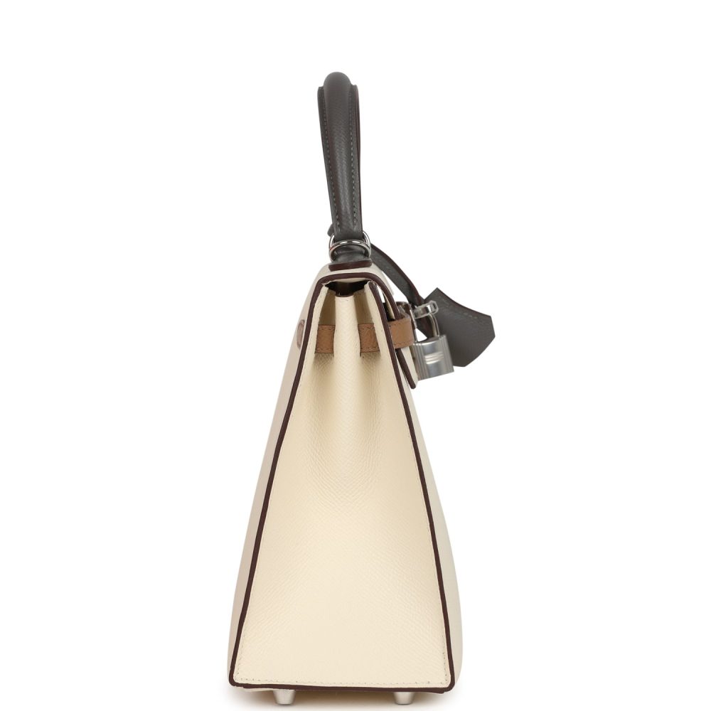 Hermes Kelly Sellier 25 Tri-Color Nata, Gris Meyer and Chai Epsom Palladium Hardware - Image 3