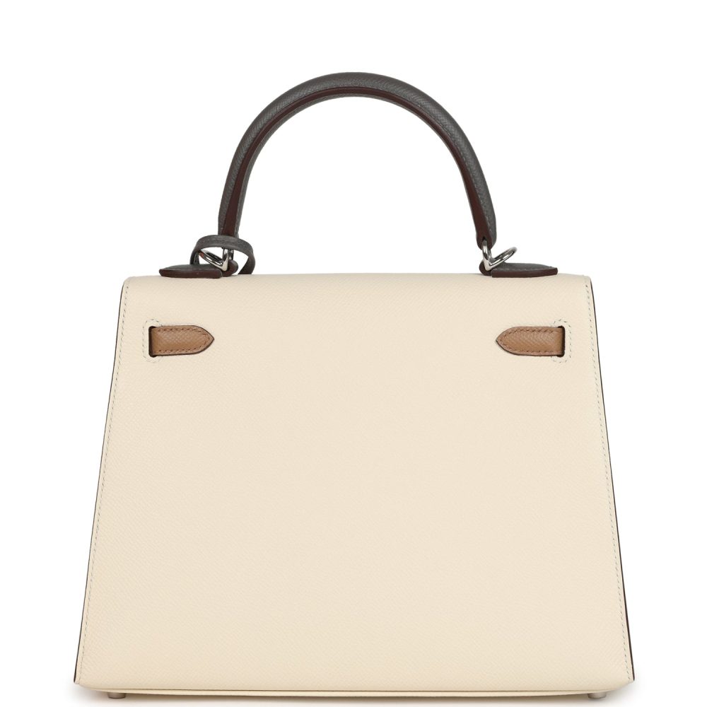 Hermes Kelly Sellier 25 Tri-Color Nata, Gris Meyer and Chai Epsom Palladium Hardware - Image 4