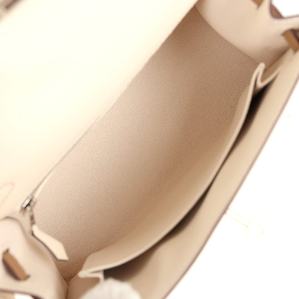 Hermes Kelly Sellier 25 Tri-Color Nata, Gris Meyer and Chai Epsom Palladium Hardware - Image 8