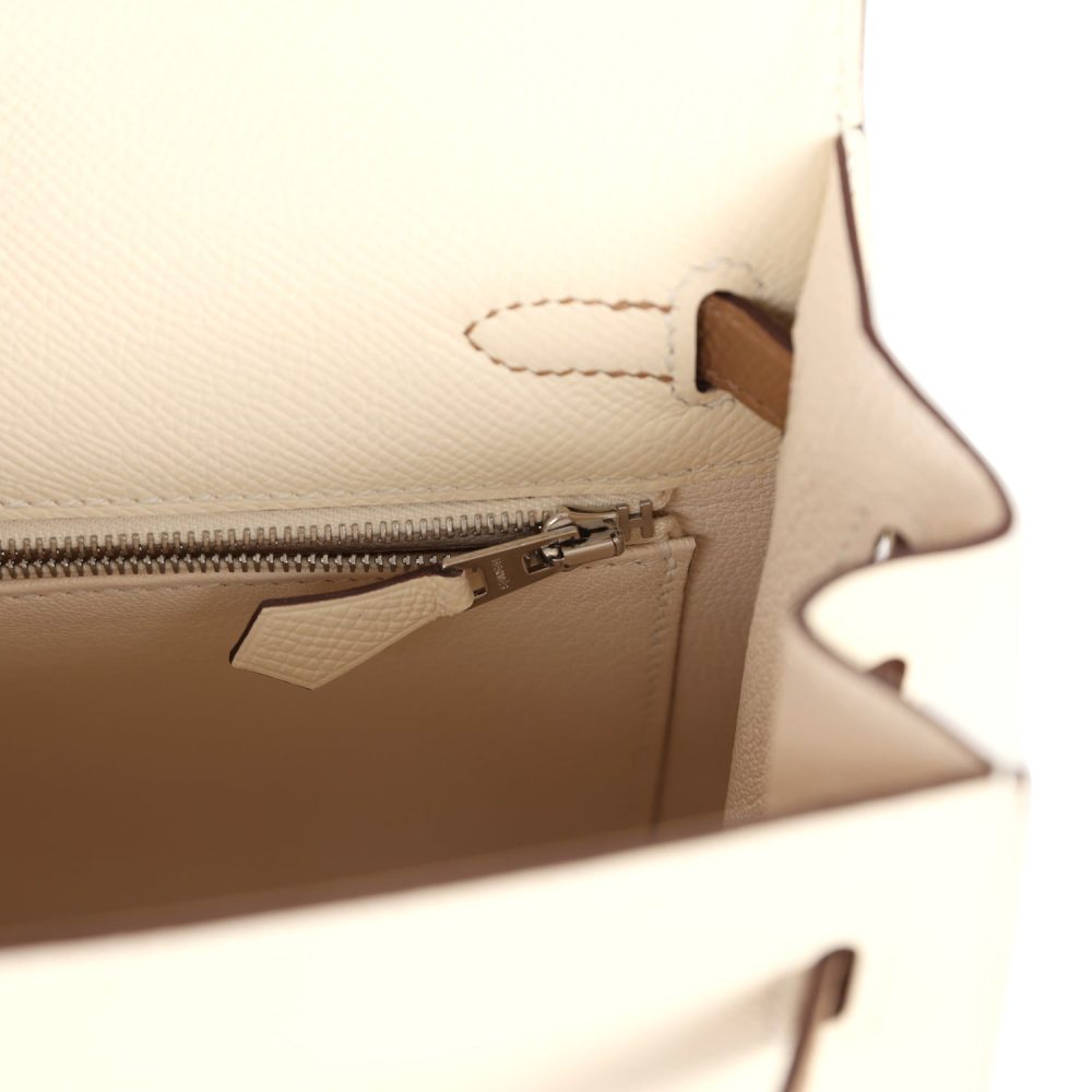 Hermes Kelly Sellier 25 Tri-Color Nata, Gris Meyer and Chai Epsom Palladium Hardware - Image 9