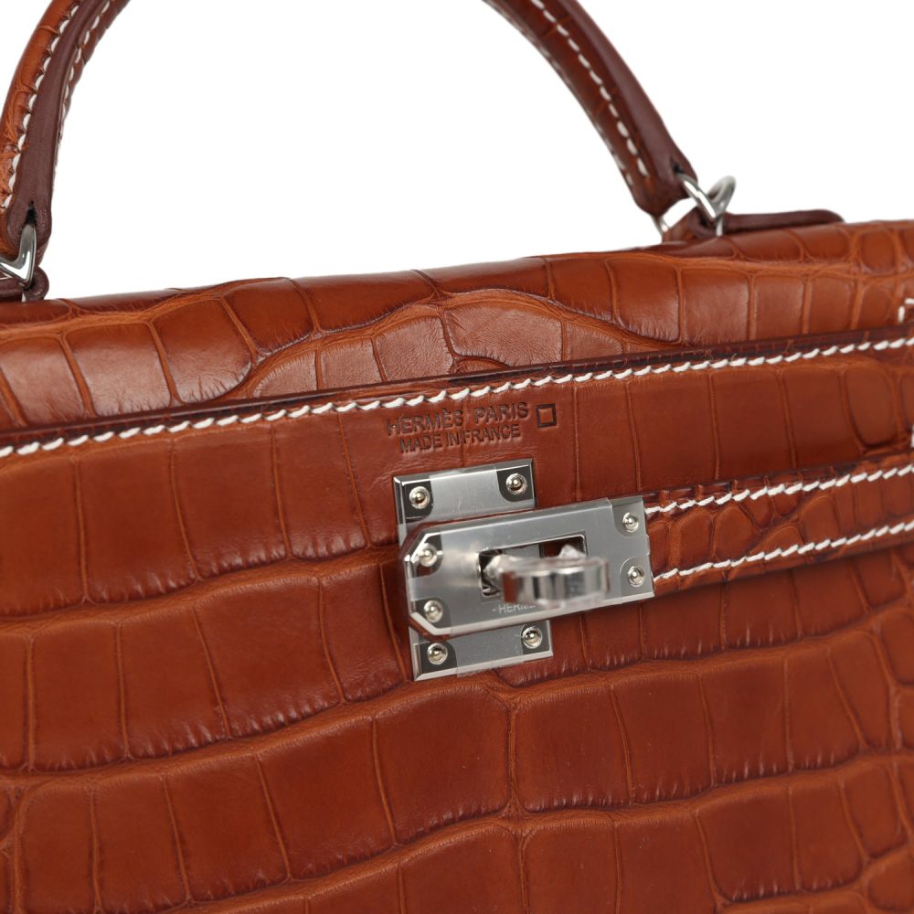 Hermes Kelly Sellier 20 Fauve Matte Alligator Barenia Palladium Hardware - Image 7
