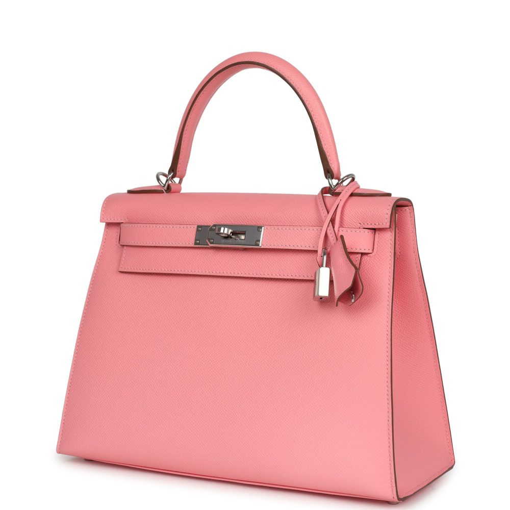 Pre-owned Hermes Kelly Sellier 28 Rose Confetti Epsom Palladium Hardware - Image 5