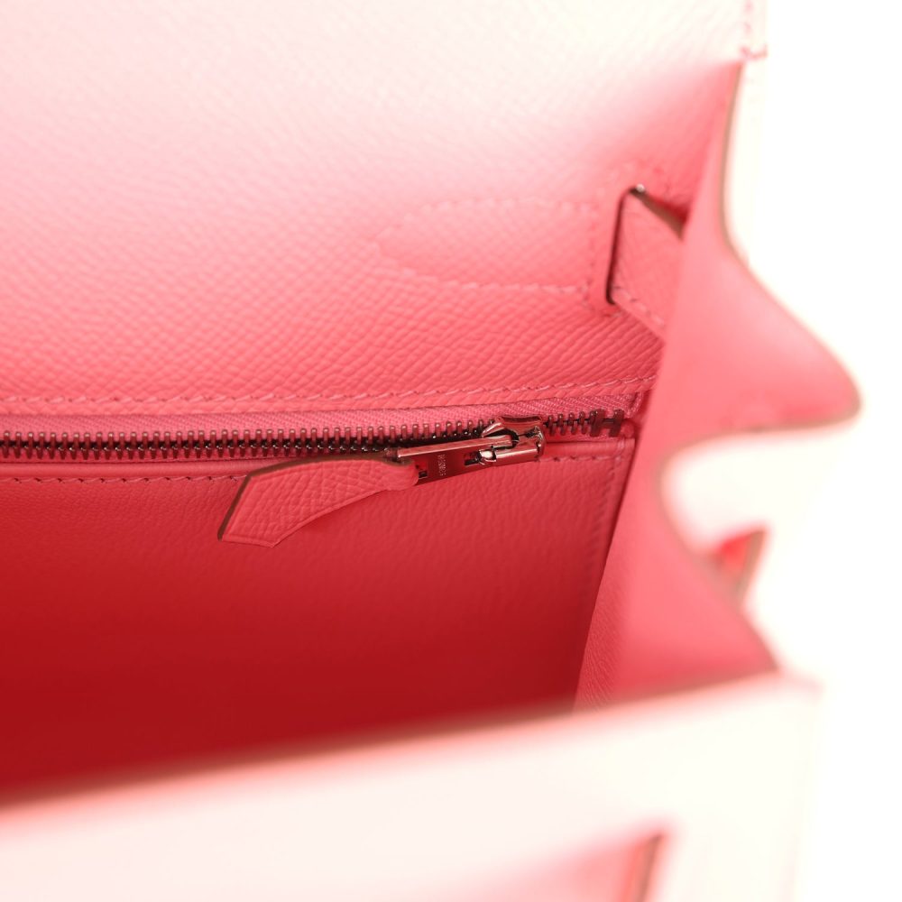 Pre-owned Hermes Kelly Sellier 28 Rose Confetti Epsom Palladium Hardware - Image 9
