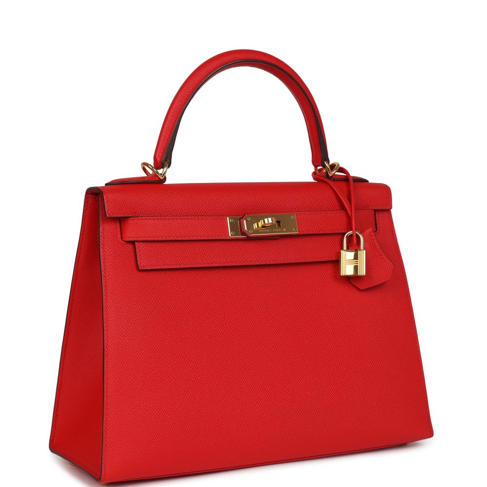 Pre-owned Hermes Kelly Sellier 28 Rouge De Coeur Epsom Gold Hardware - Image 2