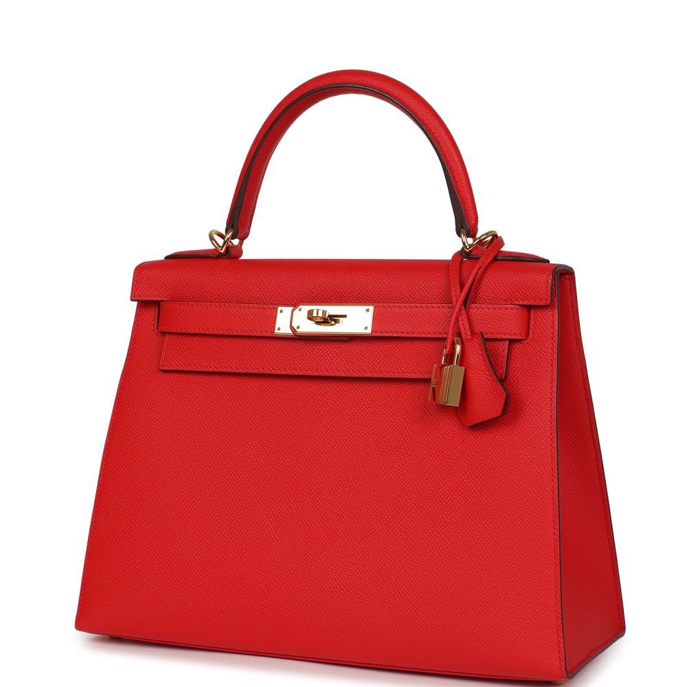 Pre-owned Hermes Kelly Sellier 28 Rouge De Coeur Epsom Gold Hardware - Image 5