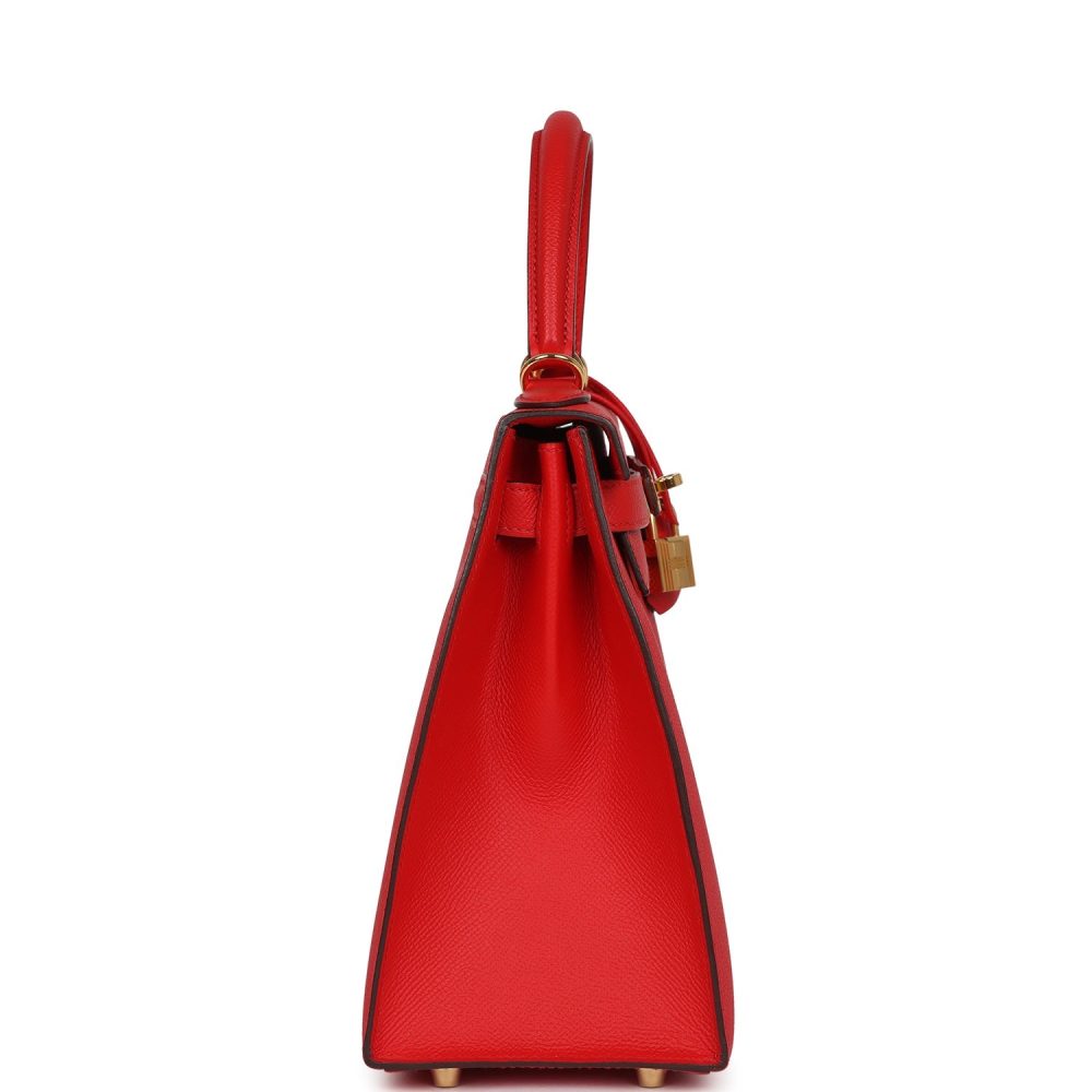 Pre-owned Hermes Kelly Sellier 28 Rouge De Coeur Epsom Gold Hardware - Image 3