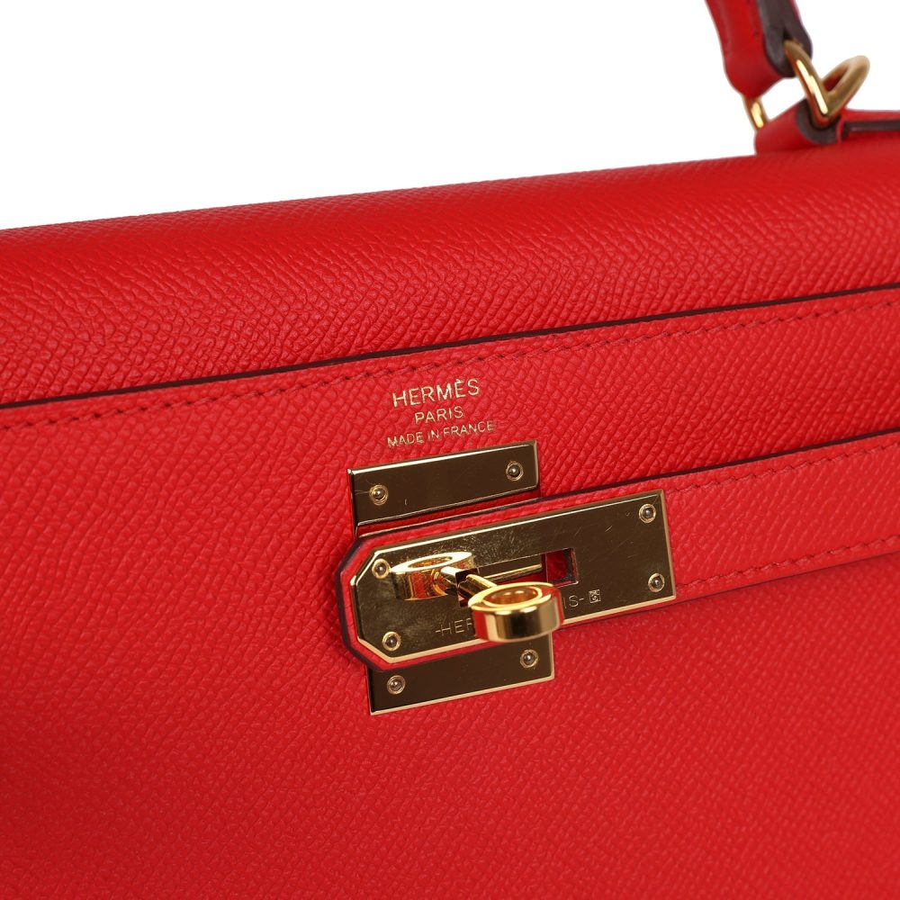 Pre-owned Hermes Kelly Sellier 28 Rouge De Coeur Epsom Gold Hardware - Image 7