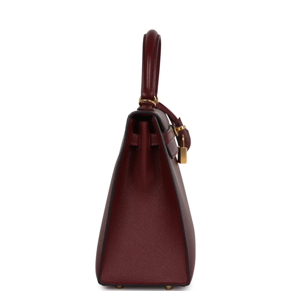 Pre-owned Hermes Kelly Sellier 25 Rouge H Epsom Gold Hardware - Image 3