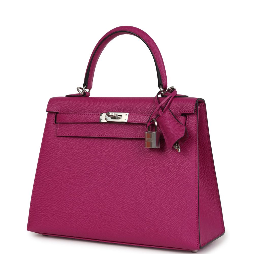 Hermes Kelly Sellier 25 Rose Pourpre Epsom Palladium Hardware - Image 5