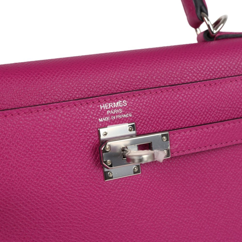Hermes Kelly Sellier 25 Rose Pourpre Epsom Palladium Hardware - Image 7