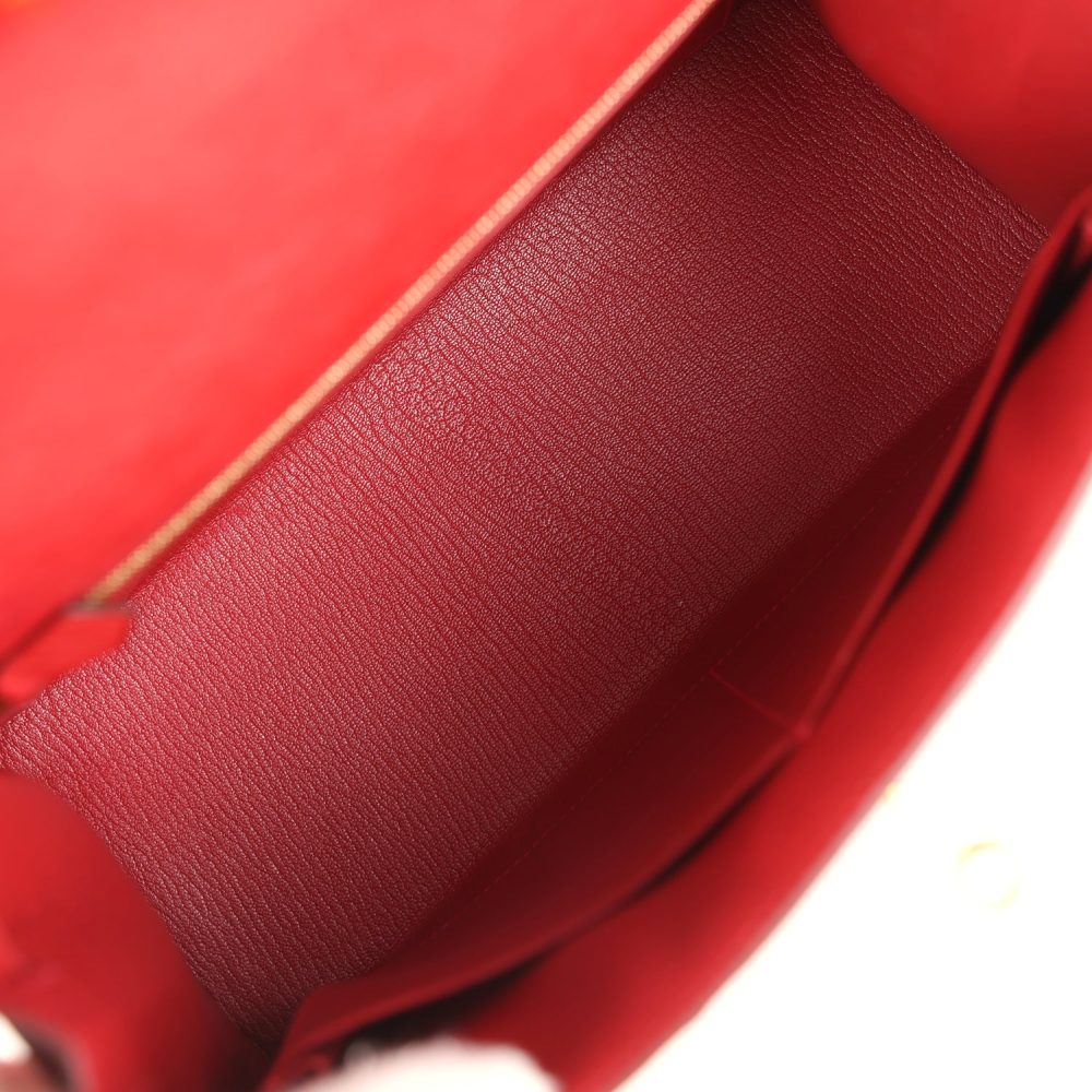 Pre-owned Hermes Kelly Sellier 28 Rouge Vif Ostrich Gold Hardware - Image 8
