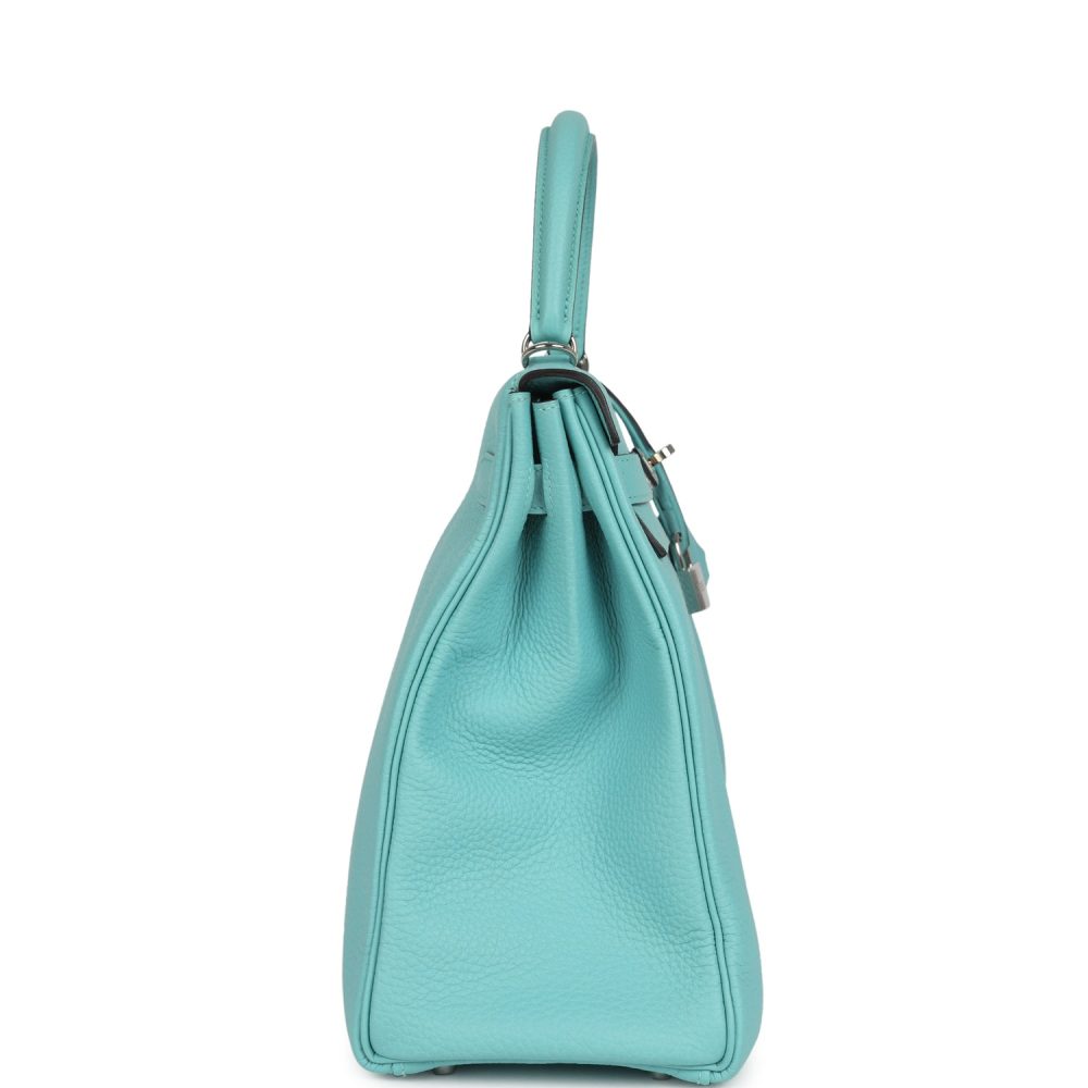 Pre-owned Hermes Kelly Retourne 35 Bleu Atoll Clemence Palladium Hardware - Image 3