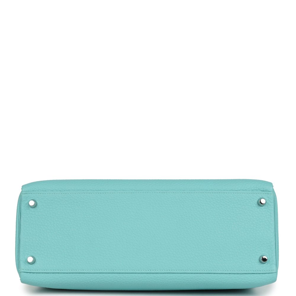 Pre-owned Hermes Kelly Retourne 35 Bleu Atoll Clemence Palladium Hardware - Image 6
