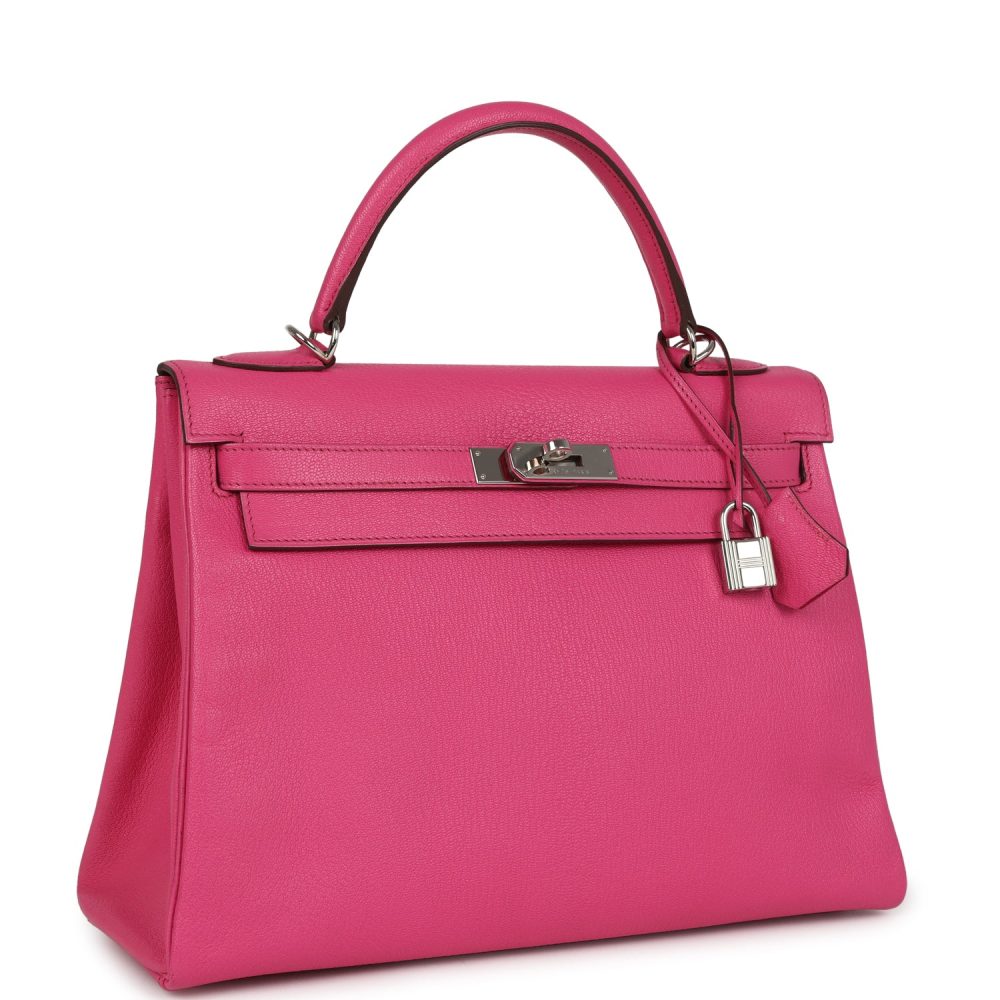 Pre-owned Hermes Kelly Retourne 32 Rose Tyrien Chevre Palladium Hardware - Image 2