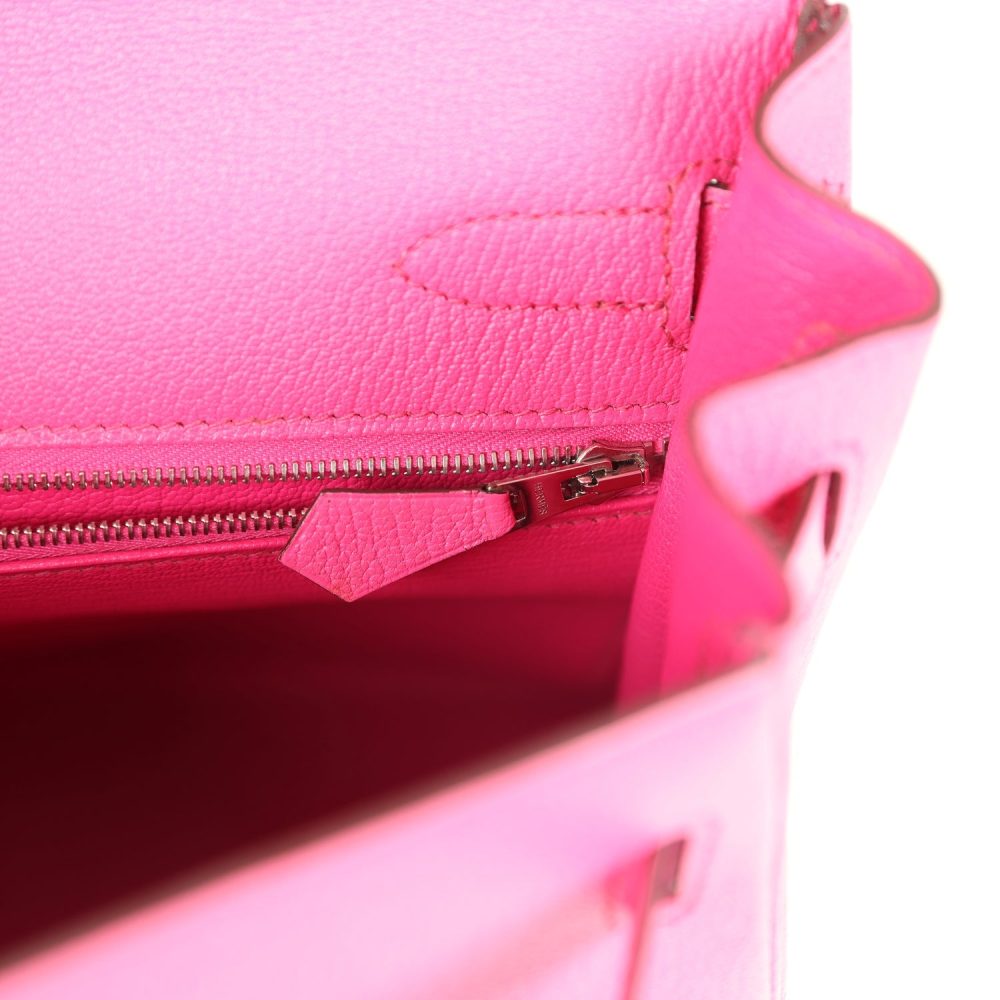 Pre-owned Hermes Kelly Retourne 32 Rose Tyrien Chevre Palladium Hardware - Image 9