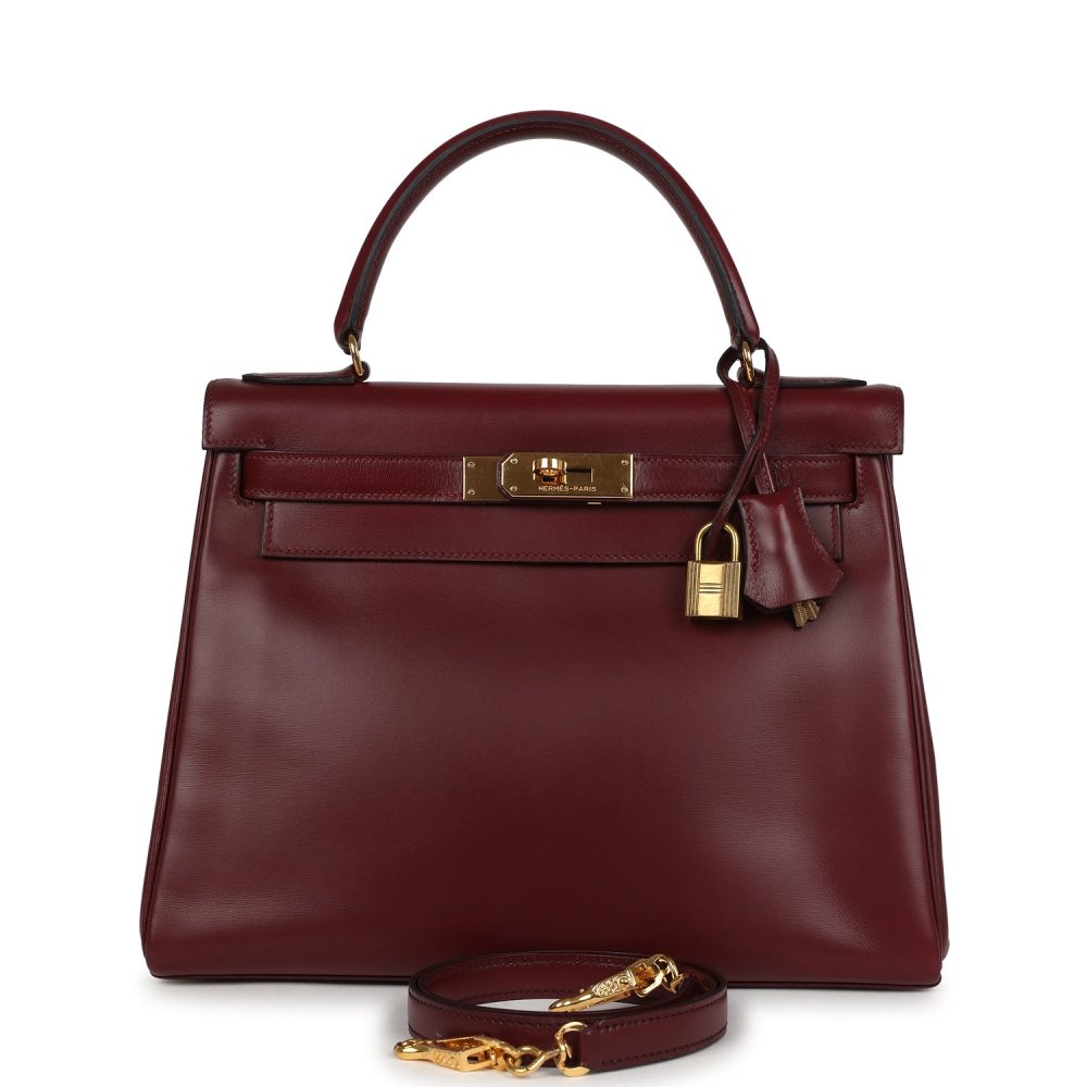 Vintage Hermes Kelly Retourne 28 Rouge H Box Gold Hardware