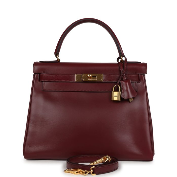 Vintage Hermes Kelly Retourne 28 Rouge H Box Gold Hardware