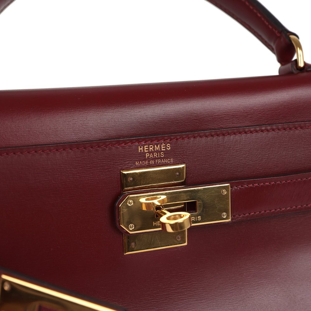 Vintage Hermes Kelly Retourne 28 Rouge H Box Gold Hardware - Image 7