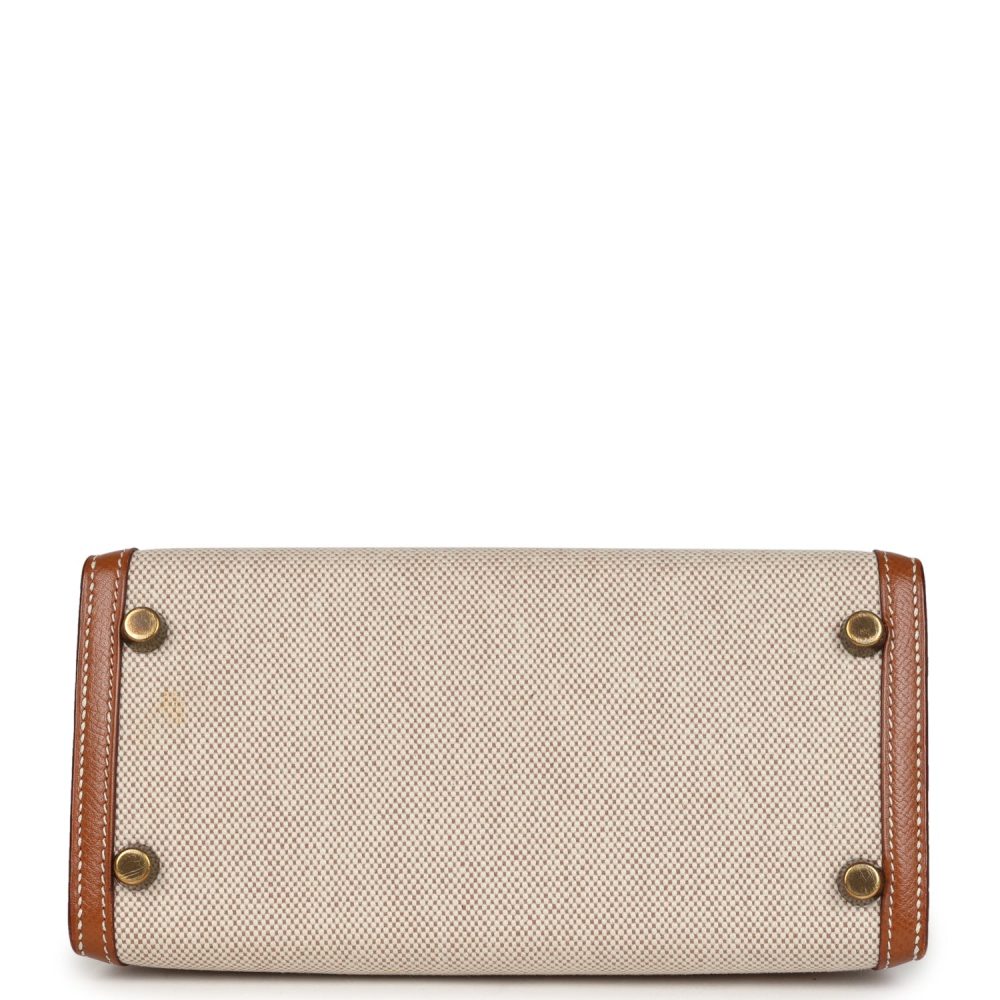 Vintage Hermes Kelly Sellier 20 Gold Courchevel and Ecru-Beige Toile H Canvas Gold Hardware - Image 6