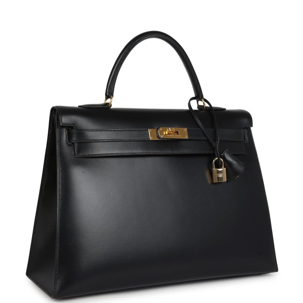 Vintage Hermes Kelly Sellier 35 Black Box Gold Hardware - Image 2
