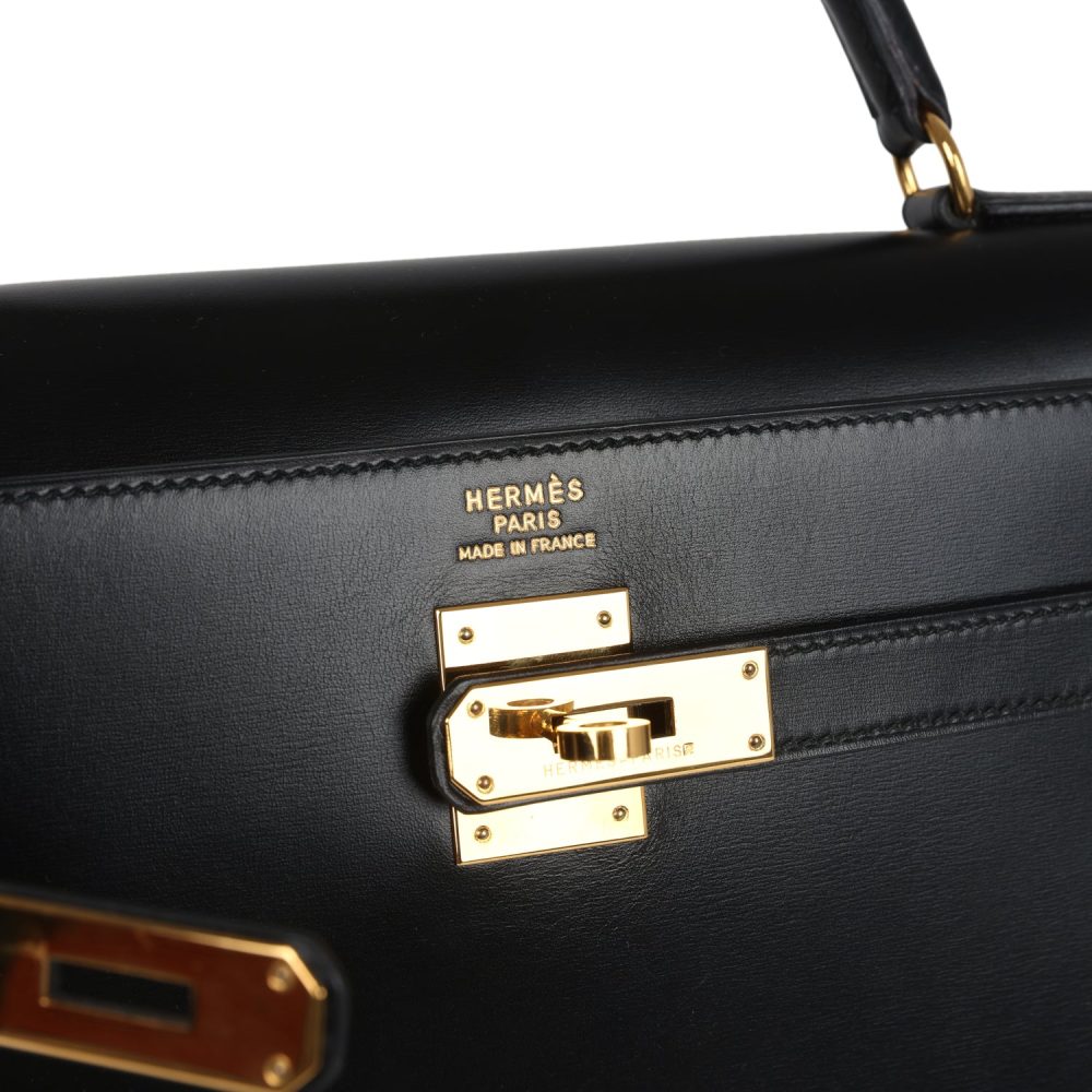 Vintage Hermes Kelly Sellier 35 Black Box Gold Hardware - Image 7