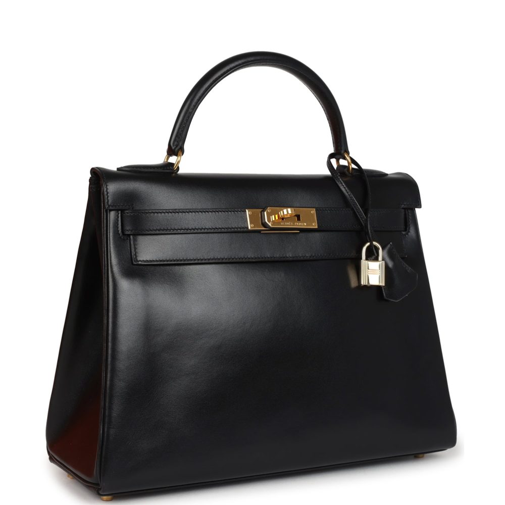 Vintage Hermes Kelly Retourne 32 Black Box Gold Hardware - Image 2