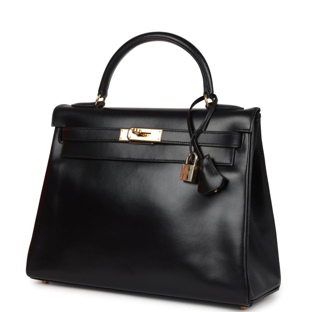 Vintage Hermes Kelly Retourne 32 Black Box Gold Hardware - Image 5
