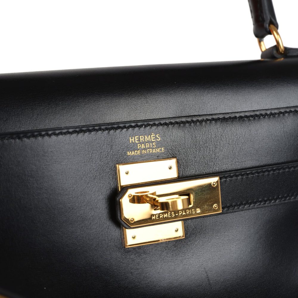 Vintage Hermes Kelly Retourne 32 Black Box Gold Hardware - Image 7