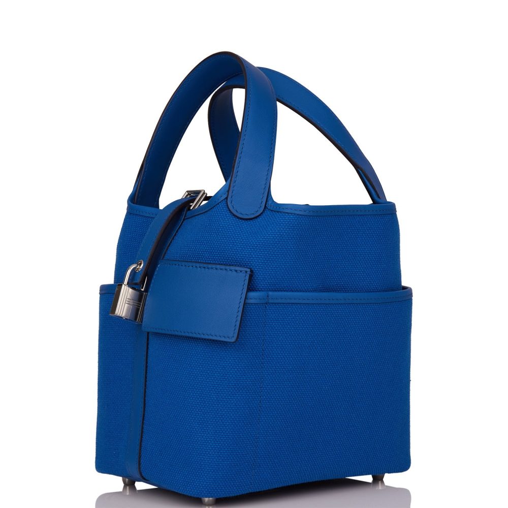 Hermes Picotin Cargo 18 Bleu France Swift and Toile Canvas Palladium Hardware - Image 6